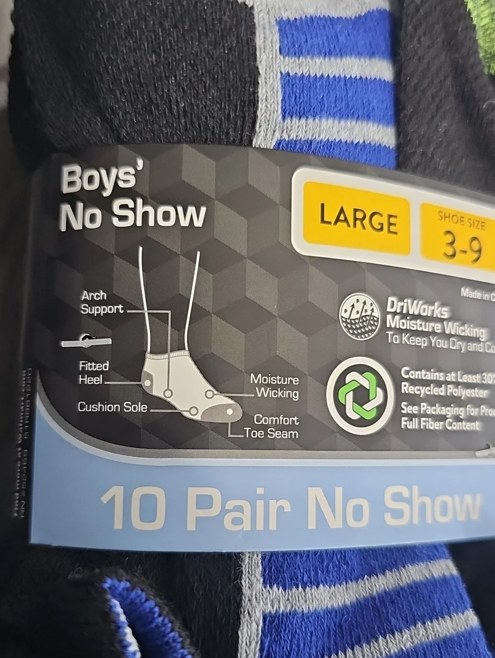 2 packs of boys' socks No- Show Shoe Size 3-9